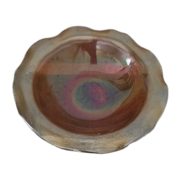 VTG‎ Iridescent Marigold Carnival Glass Bowl – Embossed Floral Pattern 9 Inch - Picture 3 of 4